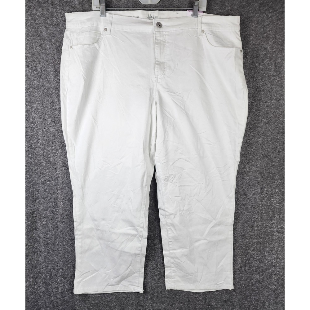 Style & Co Curvy Capri Women 22W White Denim Stretch Mid Rise Plus Size Pants